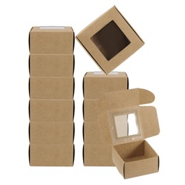 PATIKIL 3"x3"x1.5" Paper Soap Box with Window, 30 Pack Homemade Soap Boxes Square Presents Packaging Boxes for Birthday Christmas DIY Craft, Brown