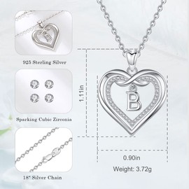 Vito Sterling Silver Initial Pendant Necklaces for Women, Cubic Zirconia Double Heart Letter B Neckless, Dainty Infinity Alphabet Jewelry Gifts for Sister Friendship