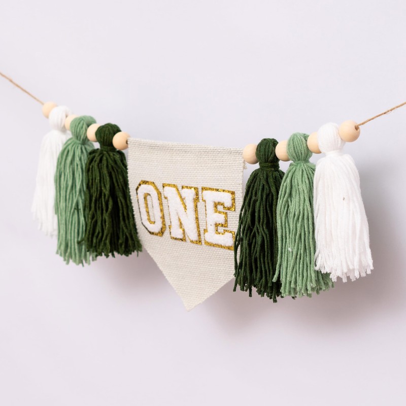 Boho Green 1st Birthday High Chair Banner