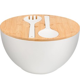 LOVYANXUE Salad Bowl with Lid, 12" Extra Large Bamboo Fiber Salad Bowl with Servers Set for Kitchen, Nature Bamboo Mixing and Serving Bowl with Lid, Spoon and Fork for Fruits,Salads and Vegetables