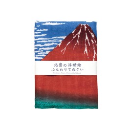 Double Gauze Hand Towel - Ukiyo-e Tenugui, Red Fuji Kaiku Sunny Day (Hokusai)