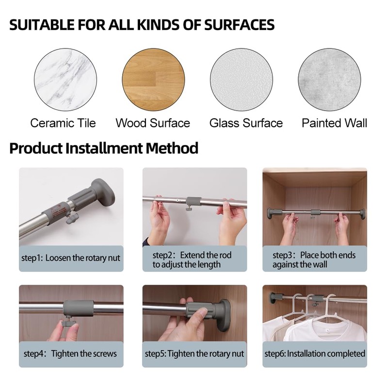 Hershii Expandable Window Shower Curtain Tension Rod Oval Head Shower