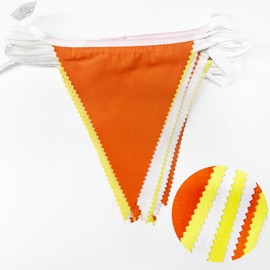 32Ft Orange Yellow White Triangle Flag Fabric Banner Pennant Garland Bunting Streamer for Fall Decor Autumn Wedding Birthday Sunshine Groovy Party Thanksgiving Day Outdoor Garden Hanging Decorations