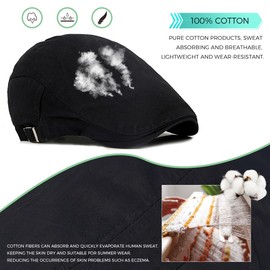 BUDUBIBI Cotton Beret Men's Peaked Cap Summer Newsboy Flat Cap Men's Summer Hat Adjustable Cabbie Beret Cap, Black (black-a)