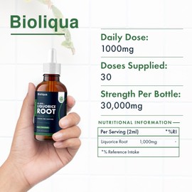 Liquorice Root Liquid Drops - High Strength 1000mg - Vegan - 1 Month Supply - 30 Servings - 30,000mcg per 60ml Bottle - Premium Liquorice Root Extract for Fast Absorption - Made in UK by Balance