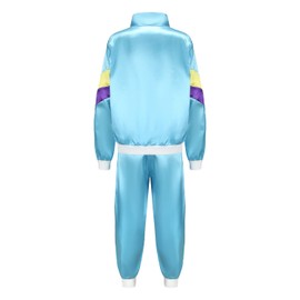 FOVER 80s Outfit, Men's, Women's Costume, Tracksuit, Pop Art, Retro Style Costume, Accessories Set with Inflatable Radio, Sunglasses, Necklace, Sweatband for Theme Party, Fancy Dress, Blue, 09M