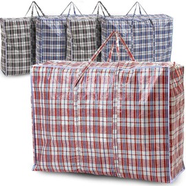 BARGAIN FACTORY Large Laundry Bag – Zip and reinforced handles – Durable Storage Bag - Heavy Duty Portable Checkered Laundry Bag, College Dorm, Apartment, Laundromat, Students (Pack of 3, 60 x 80)