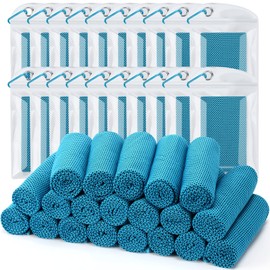 Biange Cooling Towel (Pack of 20, 40"x12") with Pouches for Sports, Workout, Fitness, Gym, Yoga, Golf, Pilates, Travel, Camping & More
