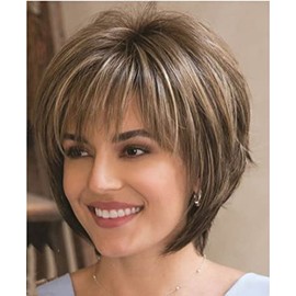 Peluca de Mujer,Mezcla de color,Flequillo de aire, Peluca corta,Ondulado Excelente Calidad Cabello Moda Para Fiestas Temáticas, Cosplay, Halloween, Co