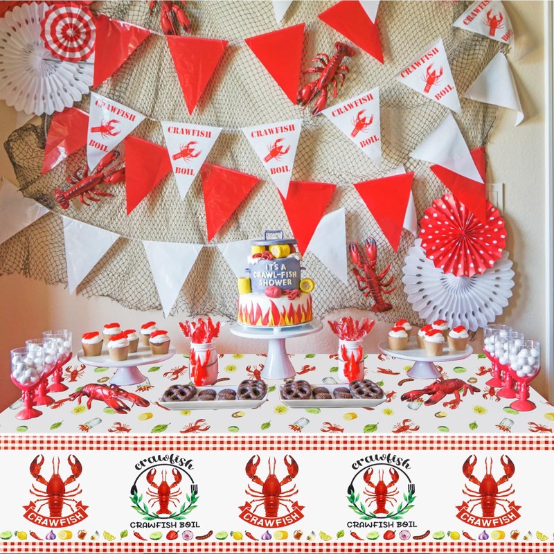 PHOGARY Crawfish Boil Party Supplies - 2pcs Lobster Tablecloth Plastic
