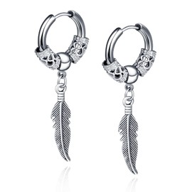 INFINIONLY Men's Women's Stainless Steel Feather Earrings Hoops Novelty Earrings Dangles for Boy Fashion Piercing Statement Earrings Creative Stainless Steel Creole Jewellery