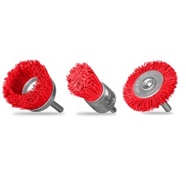 Dekton 3PC Nylon Brush Set | Includes End Brush, Wheel Brush and Cup Brush | Durable Wire Bristles | 75mm and 25mm Sizes | 6mm Shank Diameter | Ideal for Cleaning and Detailing