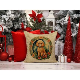 Caroline's Treasures DAC2408PW1818 Poodle Christmas Flowers Throw Pillow Machine Washable, Indoor Outdoor Decorative Pillow for Couch, Bed or Patio, 18Hx18W