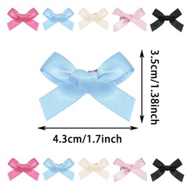 PPhtony Mini Hair Bow Clips 30Pcs Mixed Color Satin Hair Ribbon Bowknot Alligator Clips Barrettes for Women Girls Teens Braids Hair Decoration (Black, Beige, Pink, Blue, Rose Red)