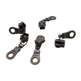 YKK Zipper Repair Kit Solution 5 Zipper Heads - Sliders with Pulls #5 Brand Donut Style Pulls - 5pcs with Top and Bottom Stoppers (Antique Brass)