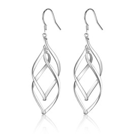 Sterling Silver Drop Earrings for Women, Silver Dangle Earrings for Girls, Twisted Linear Hypoallergenic Dangly Earrings, Jewellery Gifts for Dating Birthday Anniversary