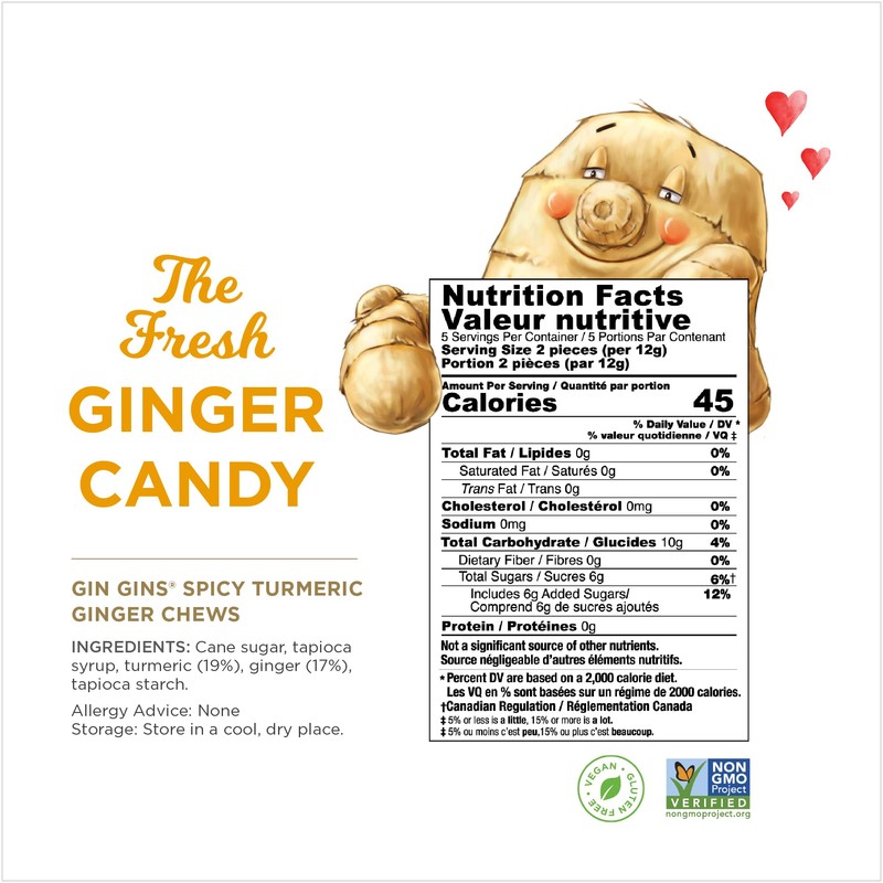 GIN GINS Spicy Turmeric Ginger Chews – 100% Natural Candy