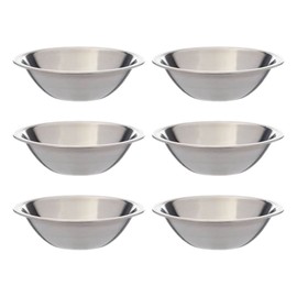 SET OF 6 - 6 1/2 Inch Wide Stainless Steel Flat Rim Flat Base Mixing Bowl