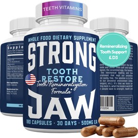 Strong Jaw Tooth Restore for Adults with Remineralizing Gum Support 180 Capsules Made in USA - Teeth Vitamins for Strong Teeth Bone Health Supplement Calcium VitaminD3 Hydroxyapatite Enamel Repair
