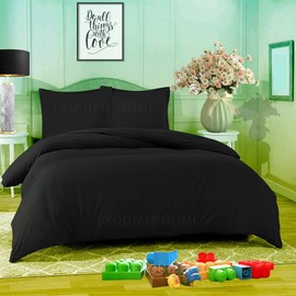 EXQUIZIT HOME Duvet Quilt Cover Bedding Set With Matching Pillow Case Easy Care Plain Dyed Poly Cotton COLOUR BLACK SINGLE