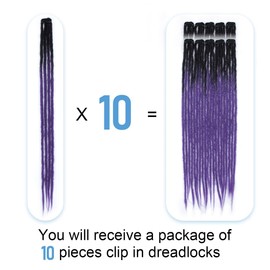 24in 10 PCS Straight Clip in Dreadlock Extensions Black to Purple