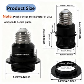 E26 to E26 Socket Extender,7.4cm/2.91 inches E27/E26 Light Socket Extension,Thread Lamp Holder Adapter with Shade Rings (Black, 3)