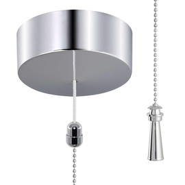 ElekTek Premium Chrome Bathroom Ceiling Light Pull Cord Switch with Safety Earth Terminal + Extension Chain + Chrome Lighthouse Fob Handle - Don't Risk Your Family's Safety on a Cheap Unsafe Switch