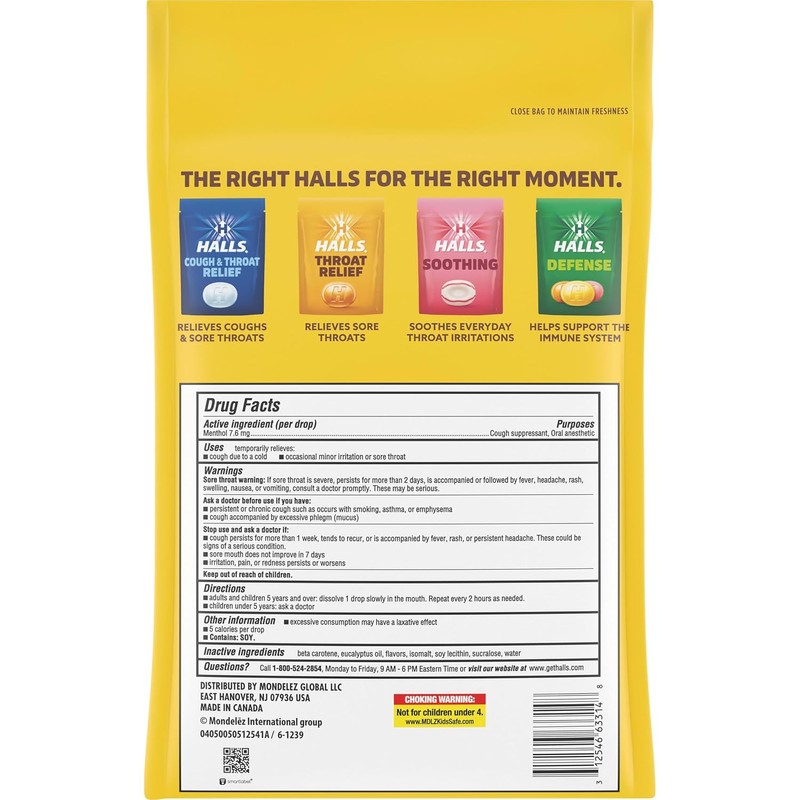 HALLS Relief Honey Lemon Sugar Free Cough Drops, Value Pack,