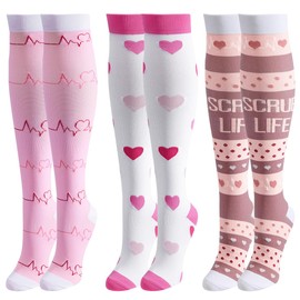 3 Pairs of Medical Compression Stockings for Men and Women - Support Stockings for Varicose Veins, Edema & Thrombosis for Flight/Travel/Sports/Cycling/Pregnancy, 3 x pink, S - M