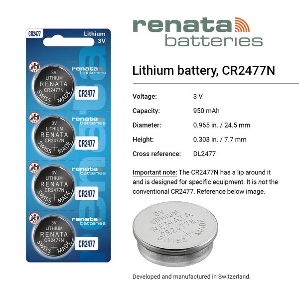 Renata CR2477 Batteries - 3V Lithium Coin Cell 2477 Battery (2 Count)