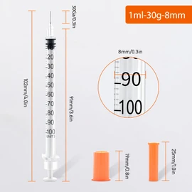 U-100 1ml 30 Ga 30G x 8 mm (5/16'') Disposable Lab Dispensing Supplies, 20Pack (BEK991101)