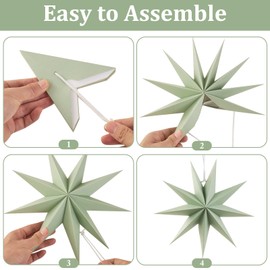 SUNBEAUTY Sage Green 9-Pointed 12 Inch Paper Star Lanterns Christmas Hanging Lamp Paper Decorations Shade Wedding Birthday Christmas Home Party Decorations