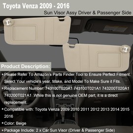 NHILES Driver & Passenger Side Sun Visor Replacement Fits for Toyota Venza 2009-2016 Sunshade 743100T021A1 743200T021A1 Color: Beige