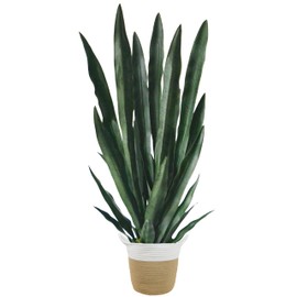 Warmplants Artificial Snake Plant, 3ft Fake Sansevieria with Basket, 35" Fake Mother in Law Plants, Perfect Faux Potted Plant Greenery for Indoor Home Office Store Lifelike Decoration (Green)