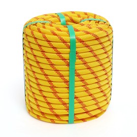 XINSHUNCAN Arborist Rope, 1/2 Inch x 100 Feet Double Braided Climbing Rope Polyester for Outdoor, Climbing, Hiking, Swing, Tree Work, Halyard, Sailing etc(Yellow)