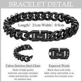ilasif Engraved Black Chain Bracelet Gifts for Men Boys, Dad Son Husband Boyfriend Gifts, Present for Birthday Fathers Day Valentines Graduation Christmas