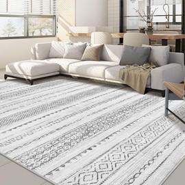 Area Rug Living Room Rugs: 6x9 Large Soft Machine Washable Boho Moroccan Farmhouse Neutral Stain Resistant Indoor Floor Rug Carpet for Bedroom Nursery Dorm Classroom Playroom Dining Room - Grey