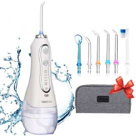 Irrigador Bucal Limpieza Dental Profunda, Higiene Bucal, H2Ofloss HF-6, Portátil y Recargable con Protección al Agua IPX7 Pro, 6 Puntillas Intercambiables con deposito de agua 300mL *DESMONTABLE* + Estuche de Viaje.
