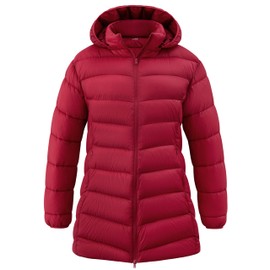 wantdo Women's Lightweight Full Zip Puffer Jacket Plus Size Long Winter Coats with Hood Wine Red 3X