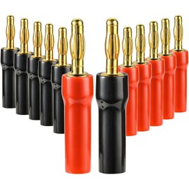 Greluma Pack of 12 4 mm Speaker Banana Plugs with Pin Screw, 4 mm Gold-Plated Audio Speaker Cable Connector for Speaker Cable, Wall Plate, Home Theater, Amplifier and Sound Systems