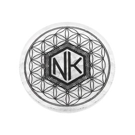 NKlaus Selenite Charging Plate Diameter 12 cm - Flower of Life Black Engraving, Spiritual Base for Charging Crystals, Jewellery & Healing Stones
