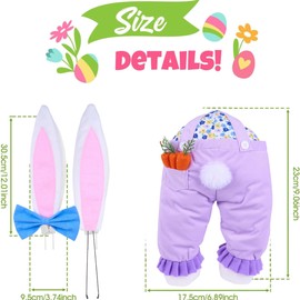 Easter Bunny Bottom Wreath Decor Kit, Purple Overalls with Floral Pattern, White Ears with Blue Bow, DIY Easter Decoration
