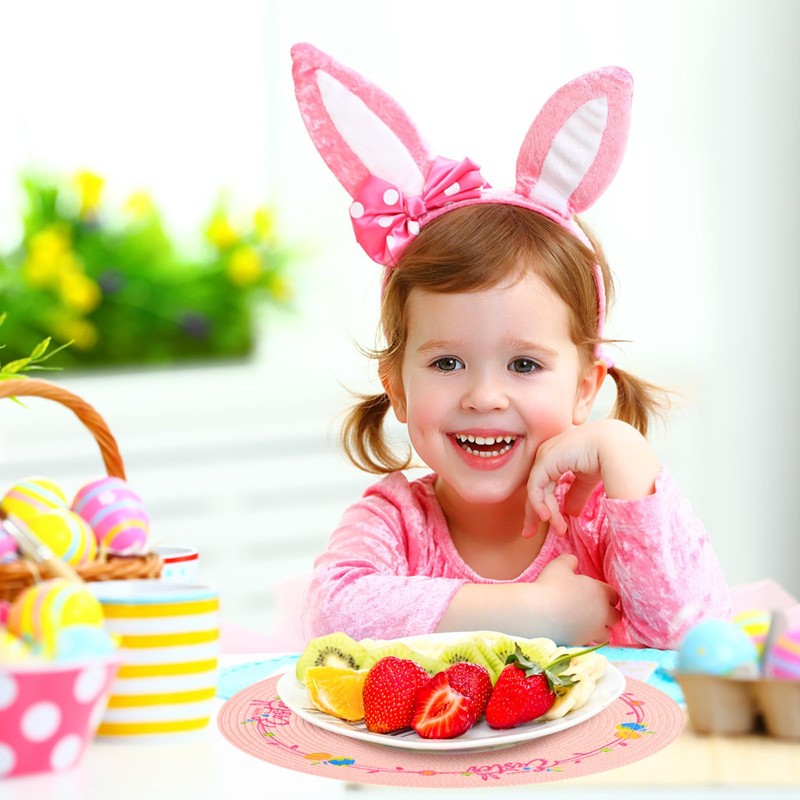 Round Easter Placemats Set of 4 Pink Easter Egg Bunny