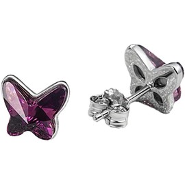 LOLA & GALA 925 Sterling Silver Amethyst Purple Butterfly Earrings for Women Gift Box with Heart Pequeño Sterling Silver Cristal, Sterling Silver, Crystal