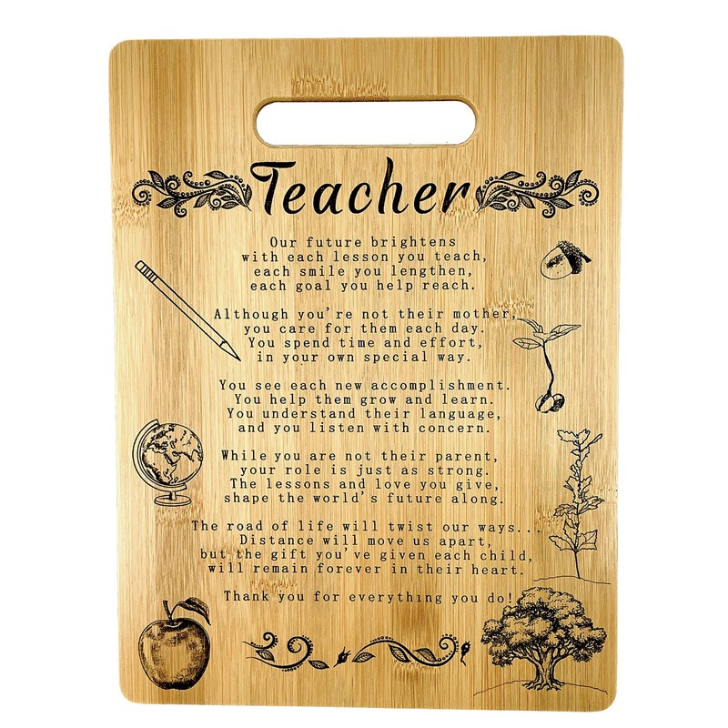 Teacher Gift- Teacher Appreciation Engraved Bamboo Cutting board 9” x