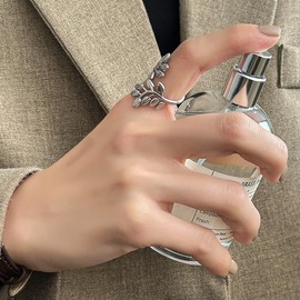 MASOP Large Rings Leaf Stainless Steel Titanium Steel Gold-Plated Branch Rings Open Adjustable Gifts for Women, Non-precious metal