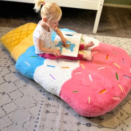 FluffyFloor Cushion Triple Scoop Ice Cream Inflatable Floor Pillow, Kids' Soft and Cozy Floor Seat, Colorful Room Décor for Bedroom or Playroom, Girls & Boys Ages 3+