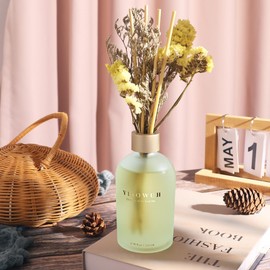 YISOWUH Reed Diffuser - Jasmine Tea 6.76oz（200ml） 2 Packs Flower Essential Oil Reed Diffuser Set with 16 Sticks - Long Lasting Fragrance for Home Bedroom Bathroom Room Shelf Decor