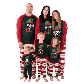 Lazy One Matching Family Christmas Pajamas, Elf Matching Christmas PJs for Family, Adult Tees & Pants Separates (Dog Shirt, M)