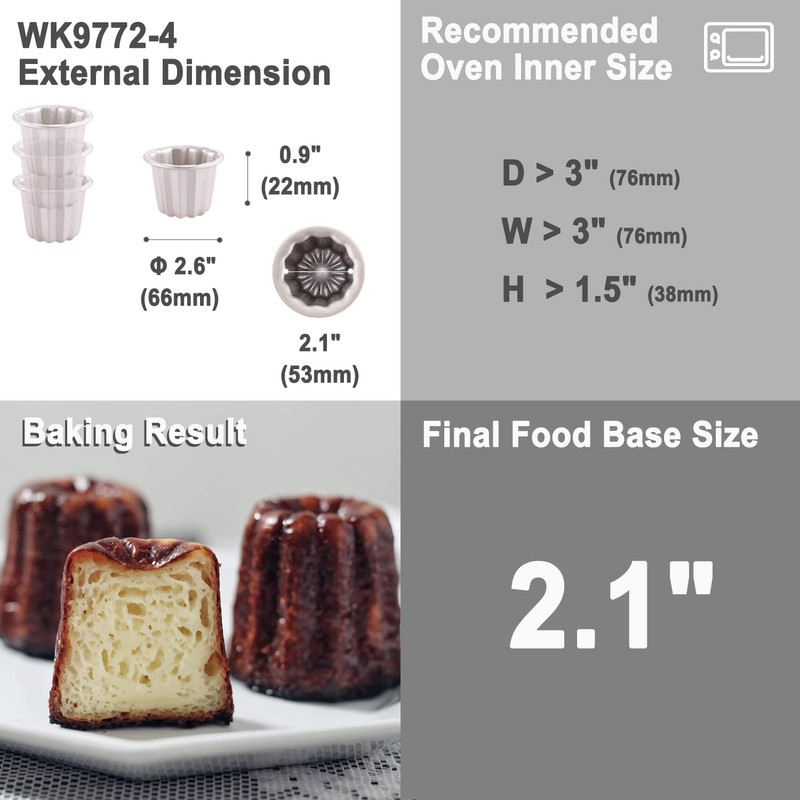 CHEFMADE Canele 6.6 cm 4 Piece Non-Stick Muffin Pan for